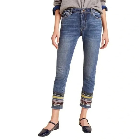 ANTHROPOLOGIE Pilcro Embroidered Cuff Hem Slim Straight Jeans 25 - Picture 9 of 9